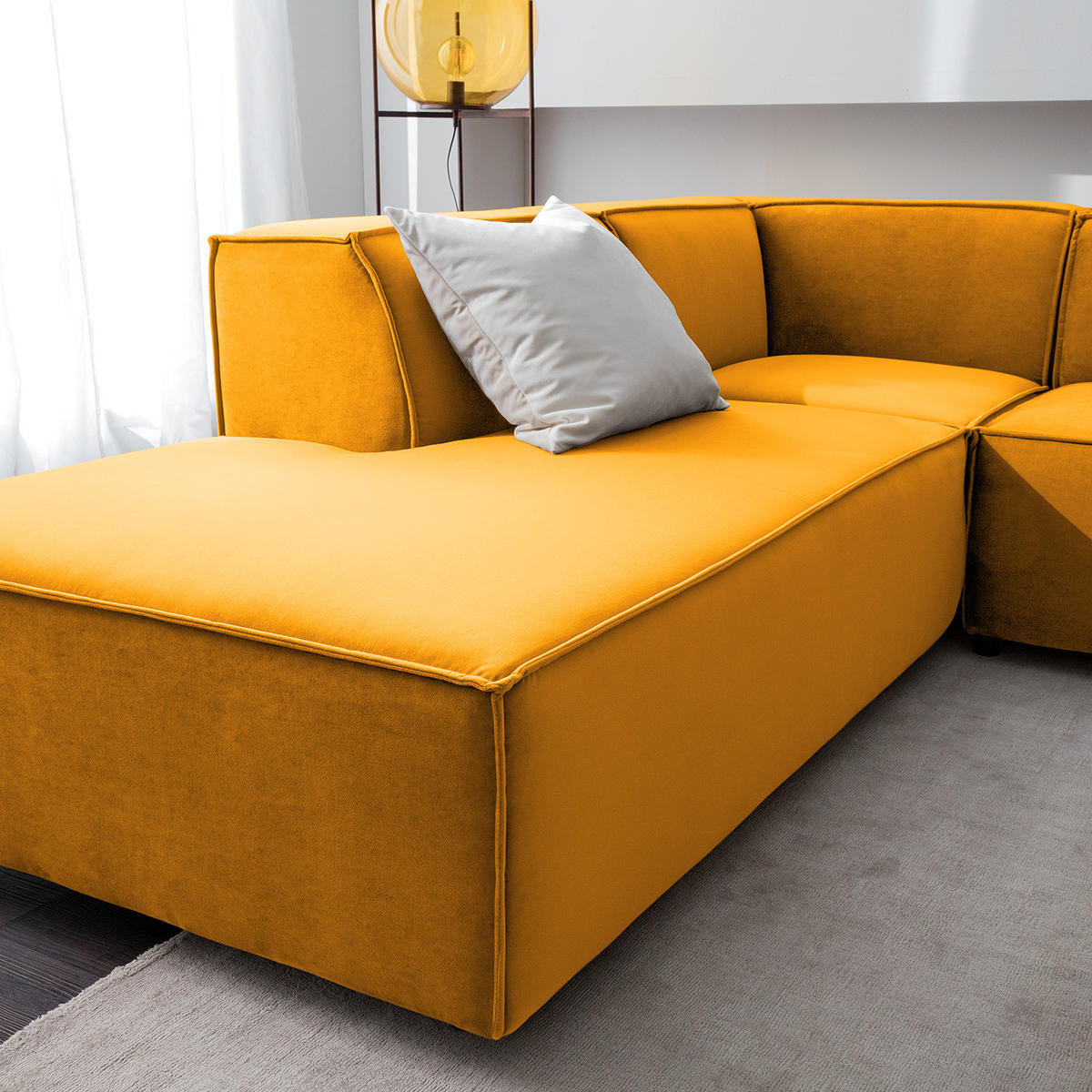 WOHNLANDSCHAFT mit Longchair & Ottomane - Gelb/Schwarz, Kunststoff/Textil (369/70/234cm) - home24