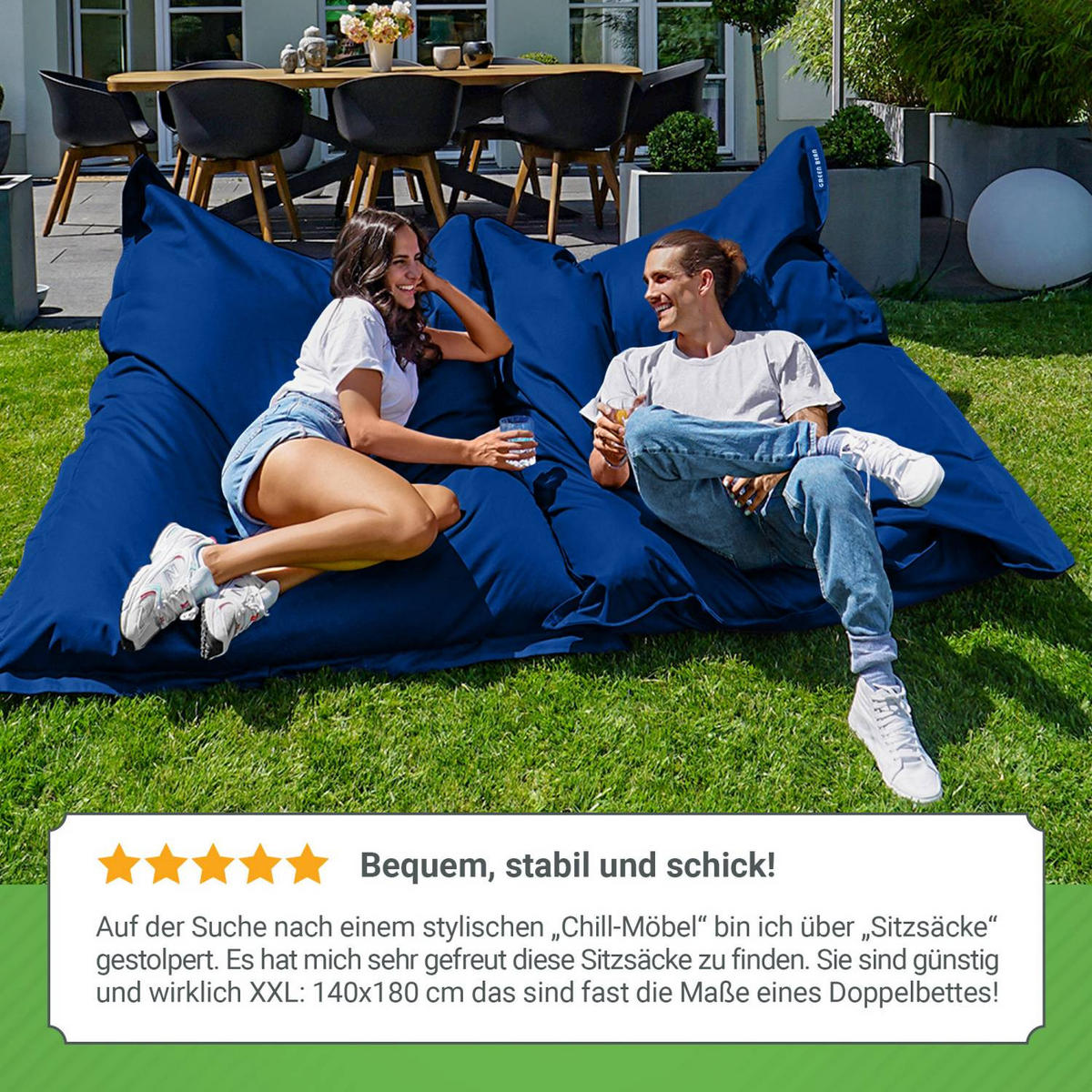 SITZSACK XL "Square" 120x160cm - 270 L - Blau, Textil (120/25/160cm) - Green Bean