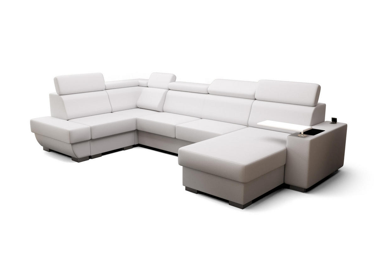 WOHNLANDSCHAFT KONGO RBN20, Eckcouch in U-Form mit Schlaffunktion, Farbe: Weiß, Kunstleder, Ottomane Rechts - Weiß, Textil (340/103/200cm) - O-Sofa