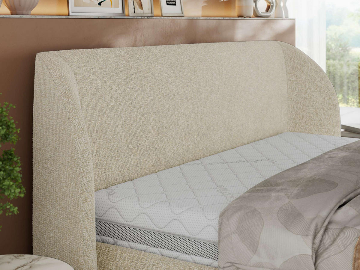 POLSTERBETT CAELA CLASSIC 160/200 - Creme Strukture - Pocket-Matratze - Creme, Textil (160/200cm) - MKS