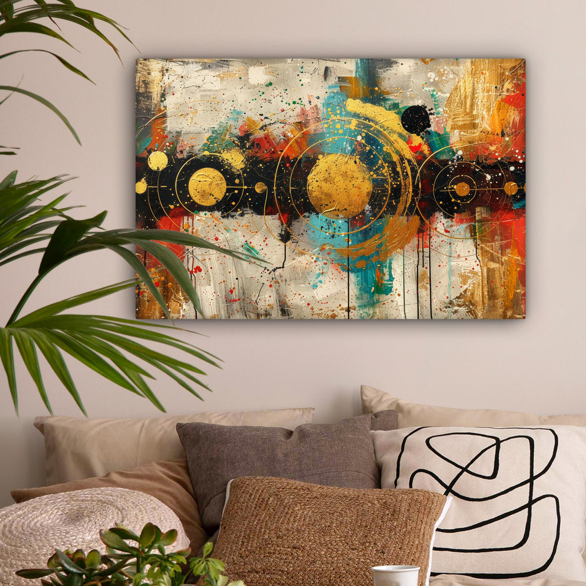 LEINWANDBILD - Abstrakt - Kunst - Gold - Modern - 60x40 - Wanddeko Schlafzimmer - Multicolor, Textil (60/40cm) - MuchoWow