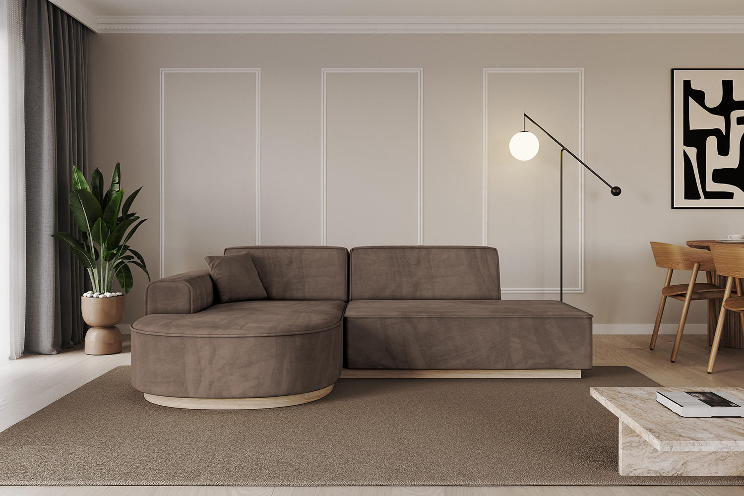 ECKSOFA Ottomane Links ARRIO-L1 - 243x171x83 cm Braun - Braun, Holzwerkstoff/Textil (243/171cm) - ALTDECOR