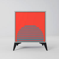 SIDEBOARD RISING GEOMETRY STARS, Grau, 57,5x42x70,5 cm, Schwarze Metall-Sternfüße - Multicolor/Schwarz, Holzwerkstoff/Metall (57.5/70.5/42cm) - SpaceRebels