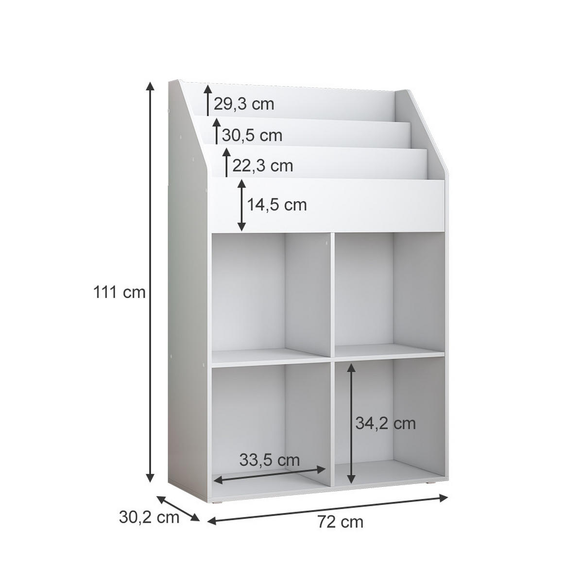 KINDERREGAL Conny Weiß 72 x 111 cm mit 4 Ablagen für Faltboxen - Weiß, Holzwerkstoff (72/111/30.2cm) - Vicco