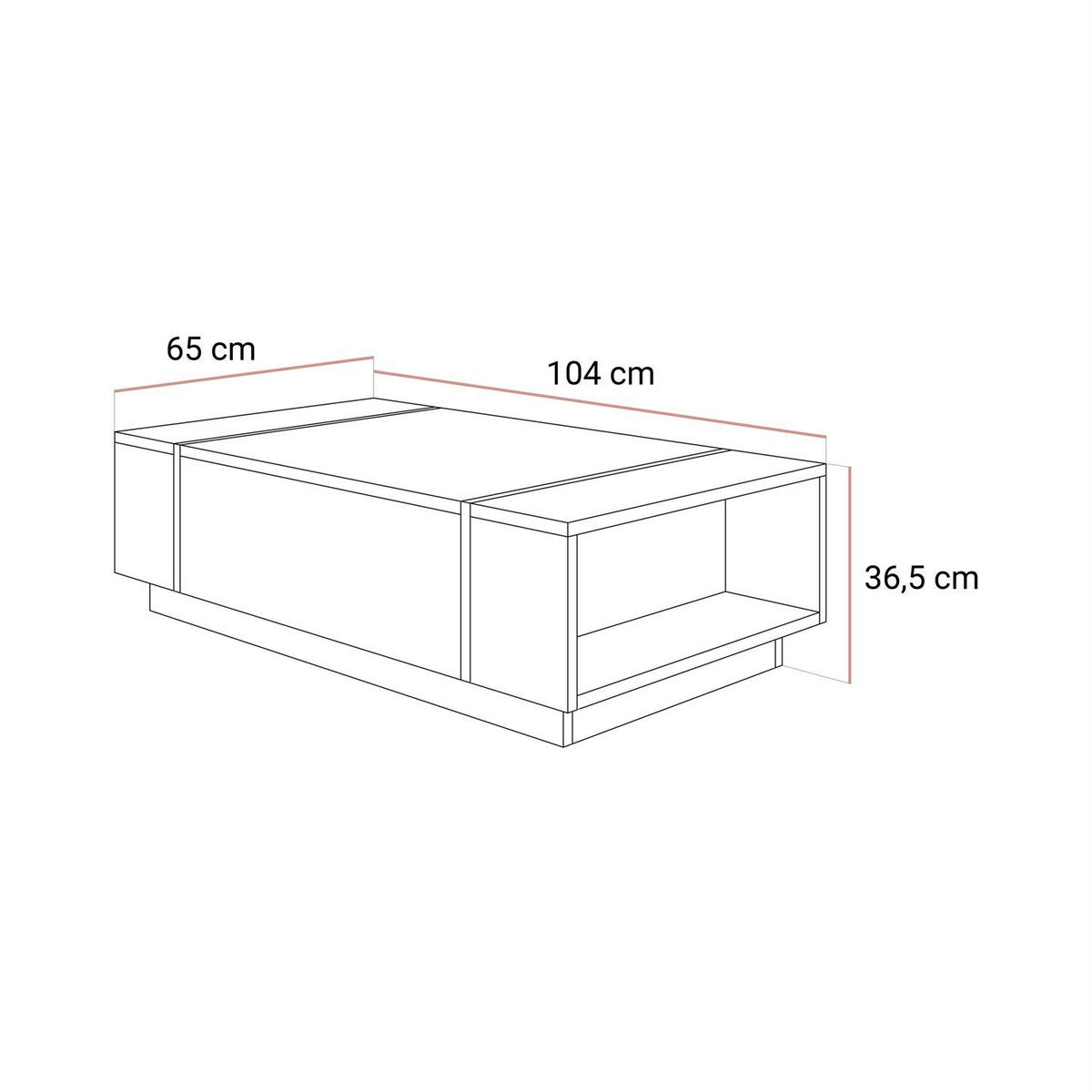 COUCHTISCH ONYX Kaschmir Hochglanz - Kaschmir, Holzwerkstoff (65/104/41.5cm) - Lookway