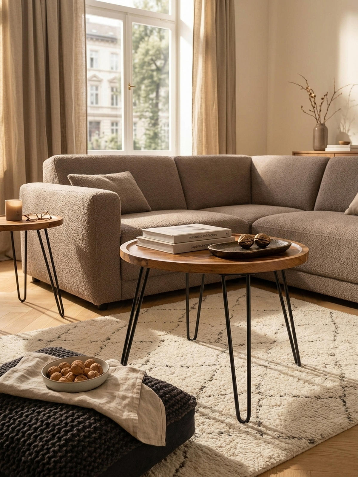 COUCHTISCH aus Sheeshamholz mit Haarnadelbeinen, modernem Design und großer Ablagefläche - Schwarz/Braun, Holz/Metall (60/60/45cm) - KADIMA DESIGN
