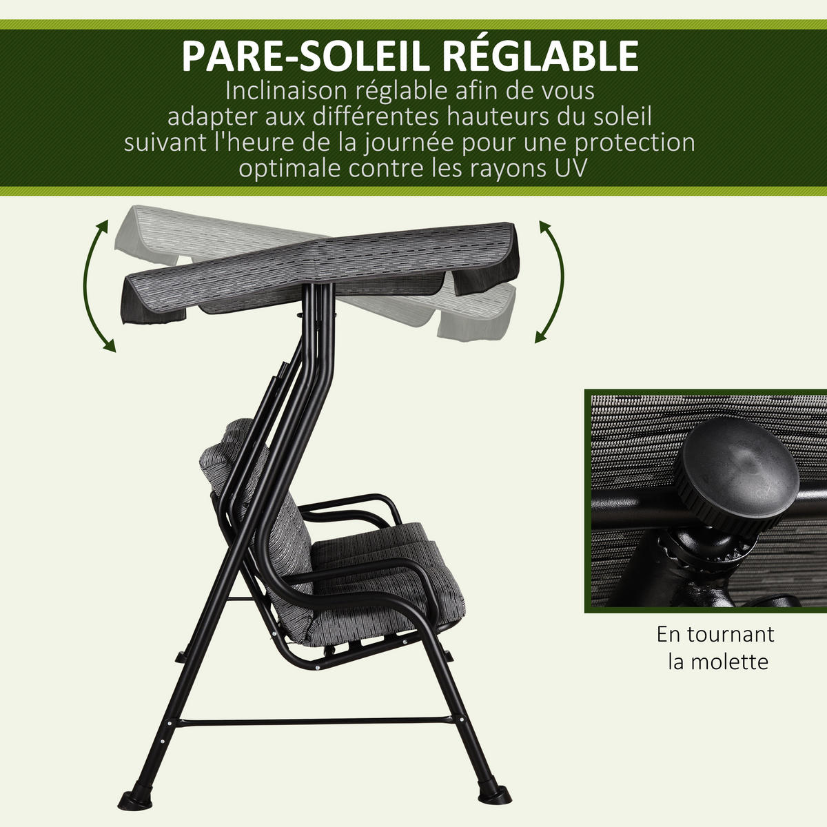 HOLLYWOODSCHAUKEL DE-15236 Grau-Schwarz - Schwarz, Metall (304.8/431.8/508cm) - ComfortXL