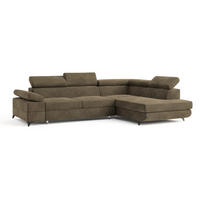 ECKSOFA FAVIEN R-S Beige Velours-Stoff mit Schlaffunktion - Beige, Holz (257/190cm) - MASSENO