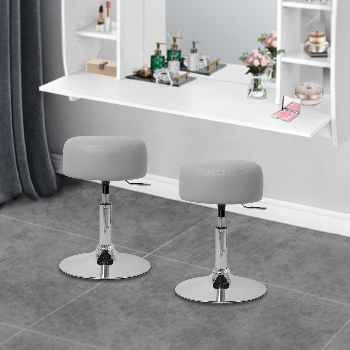 SITZHOCKER hellgrau 2er Set - Hellgrau, Metall (33/65/38.5cm) - ML-DESIGN