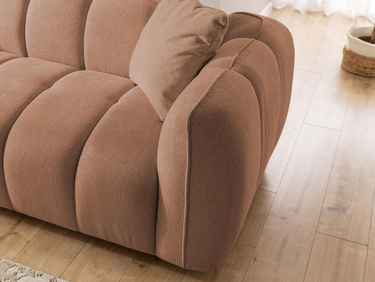 3-SITZER SOFA Nubira in tief gesteppter Bubble-Optik aus weichem Terrakotta Strukturstoff im modernen Design - Terracotta/Schwarz, Holz/Kunststoff (228/69/89cm) - S-Style Möbel