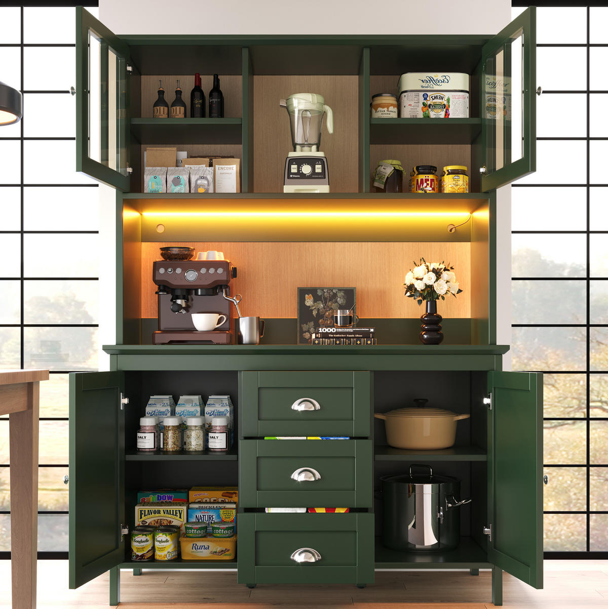 KÜCHENSCHRANK mit LED 120 x 40 x 179 cm MDF Grün - Grün, Holzwerkstoff (40/179/120cm) - Meubliv