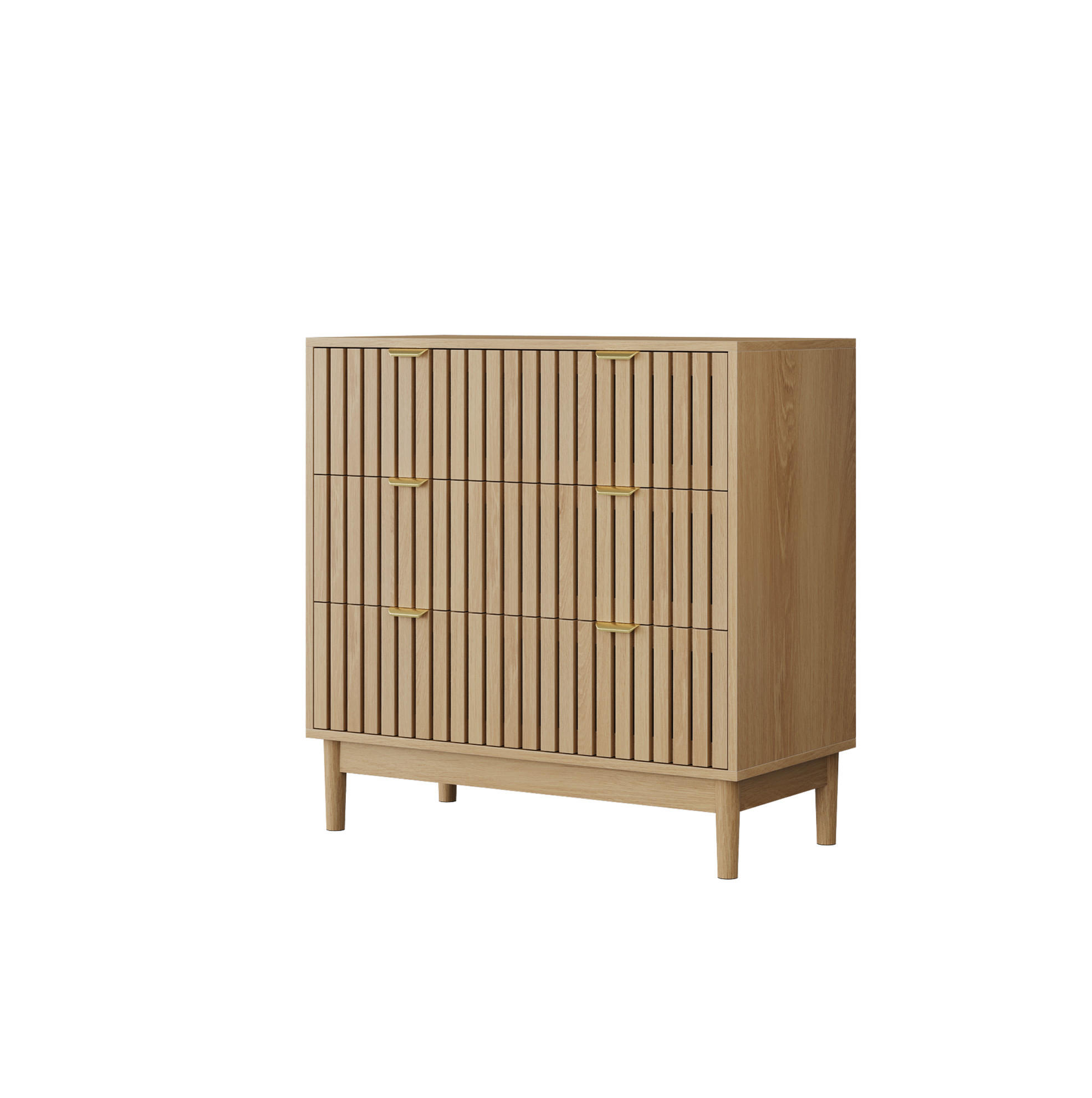 KOMMODE 80/39/80 cm in Eichefarben mit 3 Schubladen und Massivholzbeinen - Eichefarben, Holzwerkstoff (80/80/39cm) - BEAOK