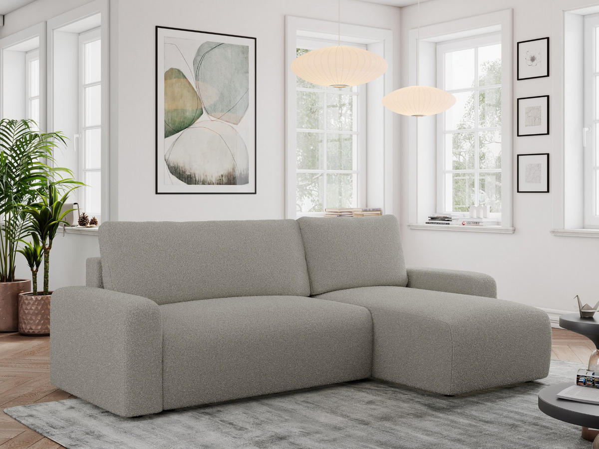 ECKSOFA ARGOS Grau Boucle - Schwarz/Grau, Kunststoff/Textil (245/150cm) - MKS