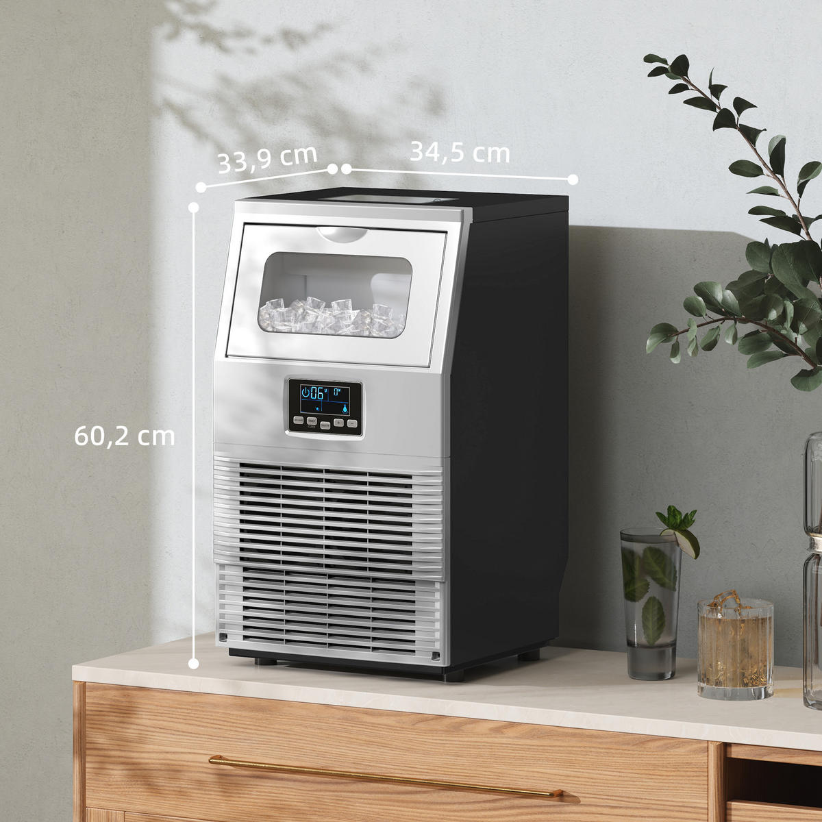 EISWÜRFELMASCHINE aus Stahl ABS Silber Schwarz - Multicolor, Metall (33.9/60.2/34.5cm) - HOMCOM