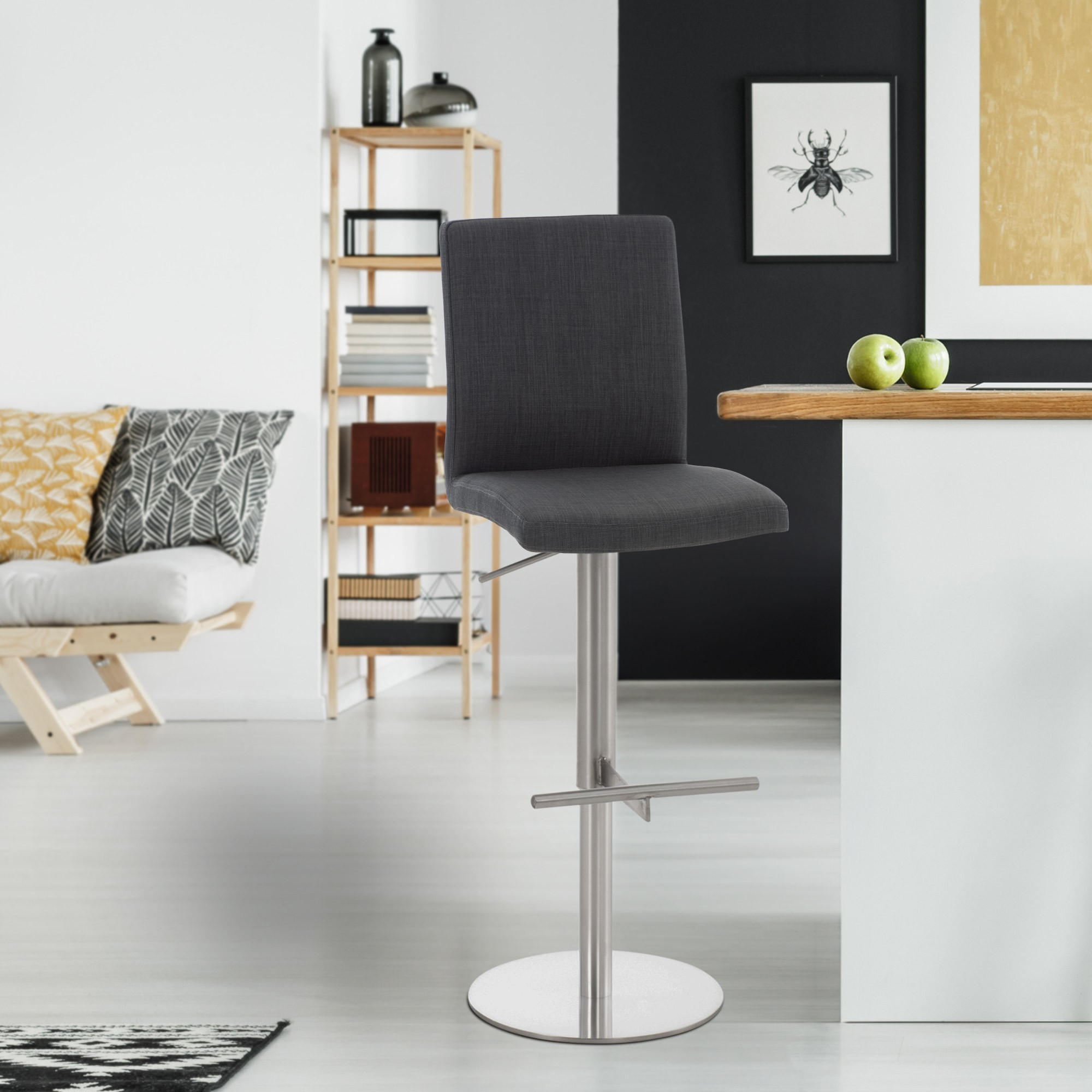 BARHOCKER 2er Set Stoff Dunkelgrau - Edelstahlfarben/Dunkelgrau, Textil/Metall (40/93/49cm) - CLP