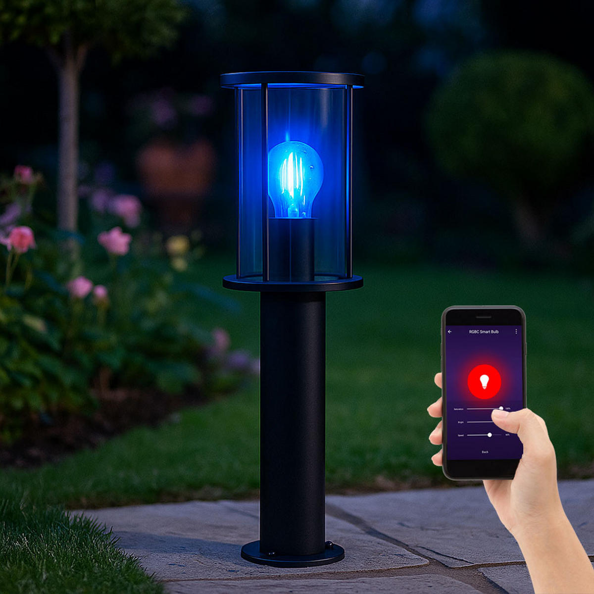 LED WEGELEUCHTE Edelstahl Schwarz - Schwarz, Glas (14.3/14.3/45cm) - Globo Lighting