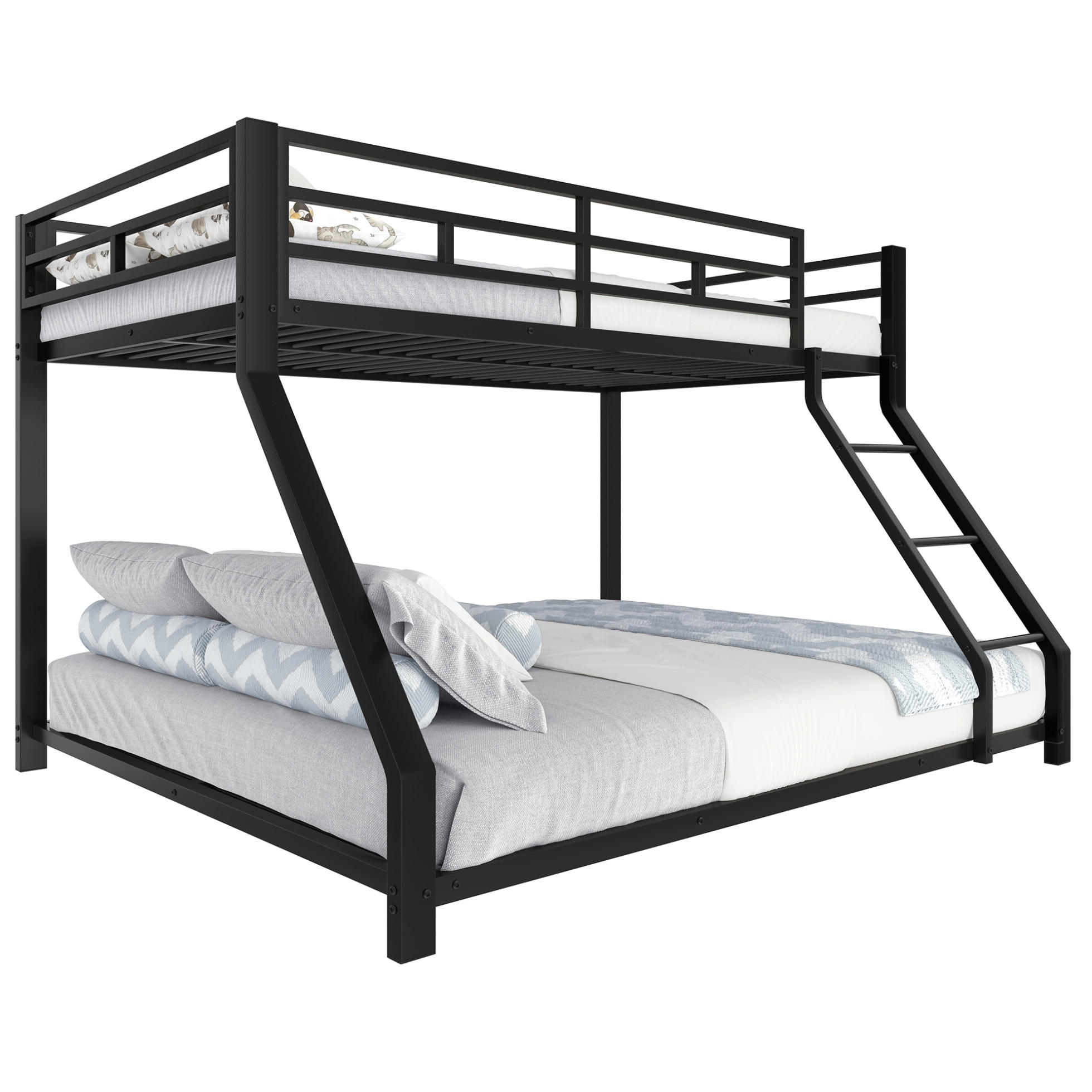 ETAGENBETT 90/200 cm und 140/200 cm mit Treppe, Geländer, Metall, Schwarz ohne Matratze - Schwarz, Metall (140/200cm) - MIVRAY