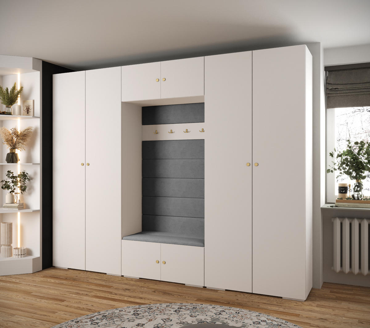 GARDEROBEN-SET 236,7/300/47 - Goldfarben/Weiß, Holz/Kunststoff (300/236.7/47cm) - Abiks Möbel