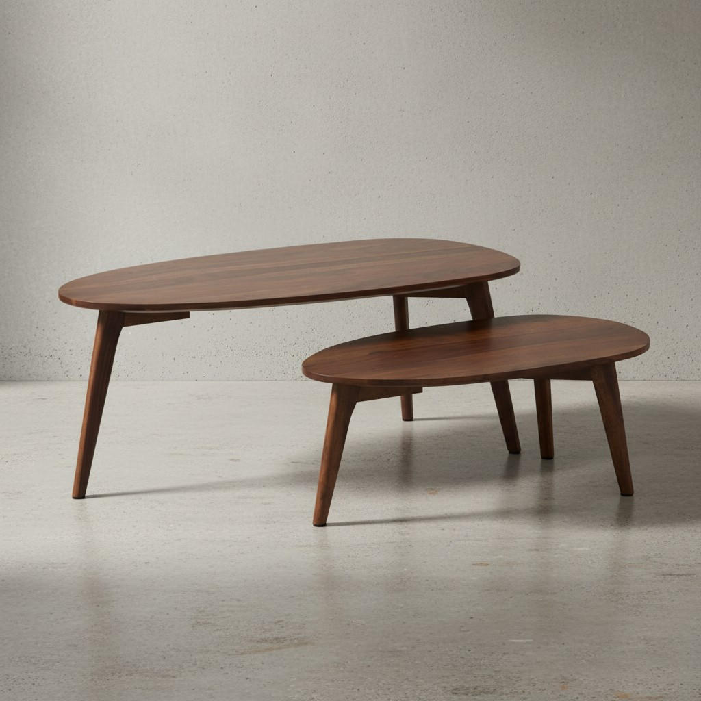 COUCHTISCH 2er Set Massivholz Nierenform Retro Handgefertigt, Braun 100x50x42 cm - Braun, Holz (50/100/42cm) - KADIMA DESIGN