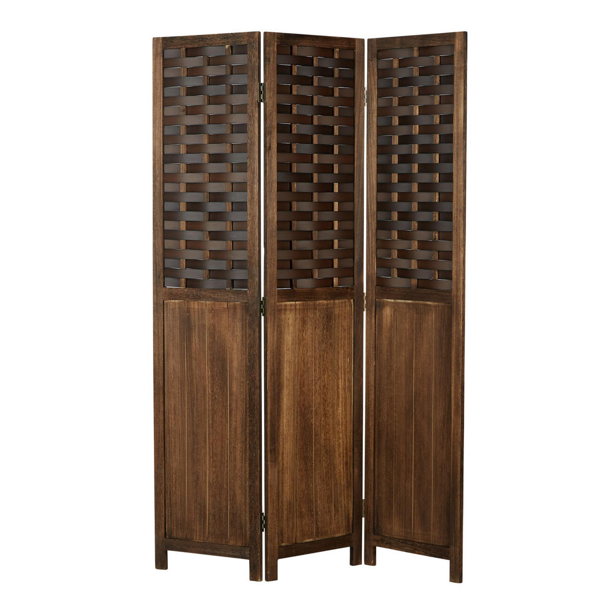 PARAVENT 3-tlg. 120/170 cm Dunkelbraun Rattan geflochten - Dunkelbraun, Holz (120/170/2cm) - Homestyle4u