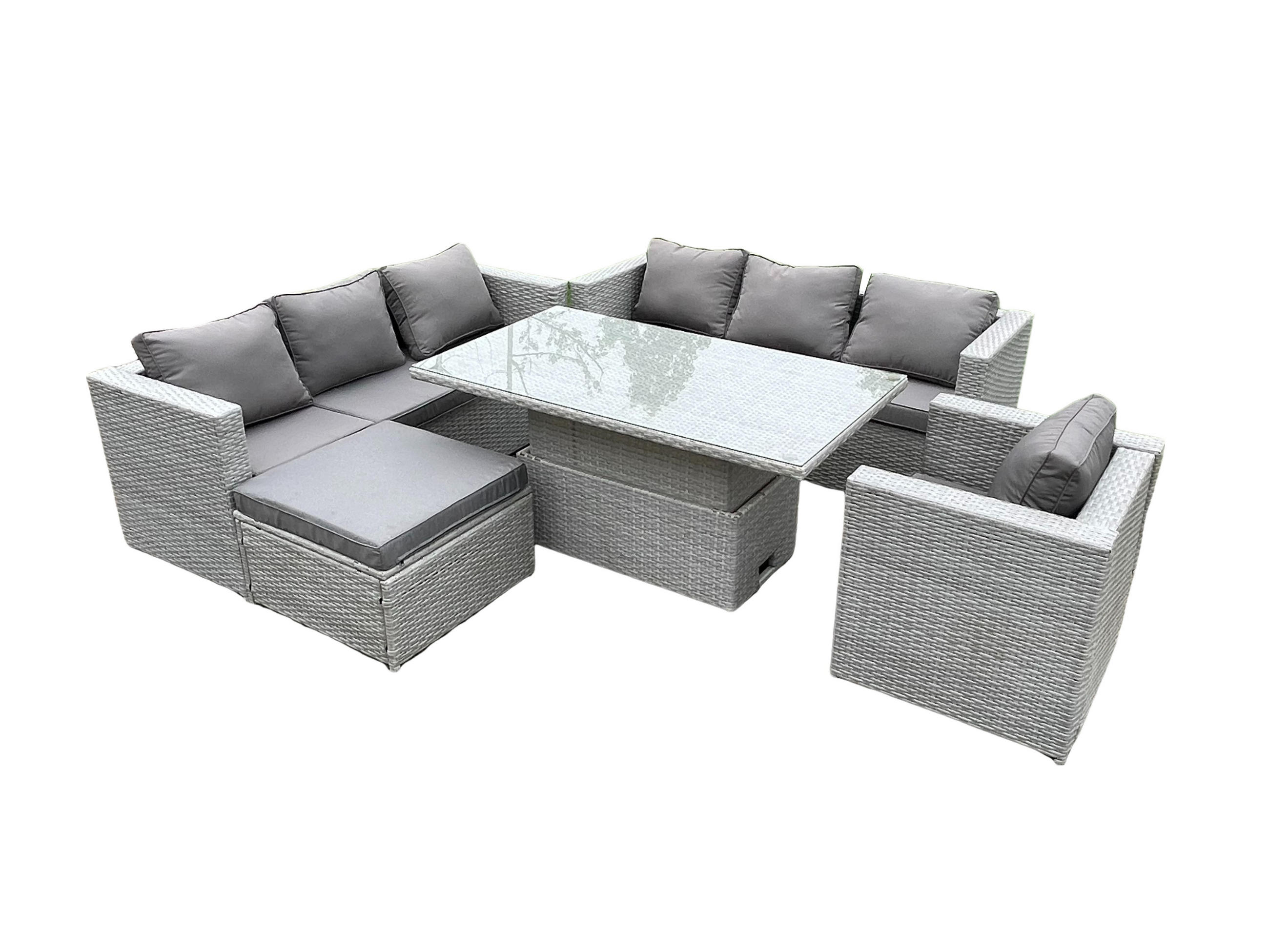 GARTENMÖBEL SET mit höhenverstellbarer Tisch Polyrattan Helles Grau 8-Sitzer - Hellgrau, Metall - Fimous