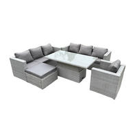 GARTENMÖBEL SET mit höhenverstellbarer Tisch Polyrattan Helles Grau 8-Sitzer - Hellgrau, Metall - Fimous
