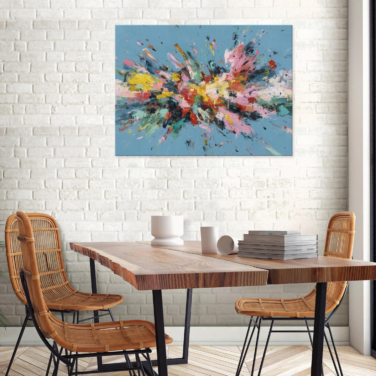 LEINWANDBILD Abstrakt Farben Blau 100x70 cm - Multicolor, Holzwerkstoff (100/70cm) - Wallarena