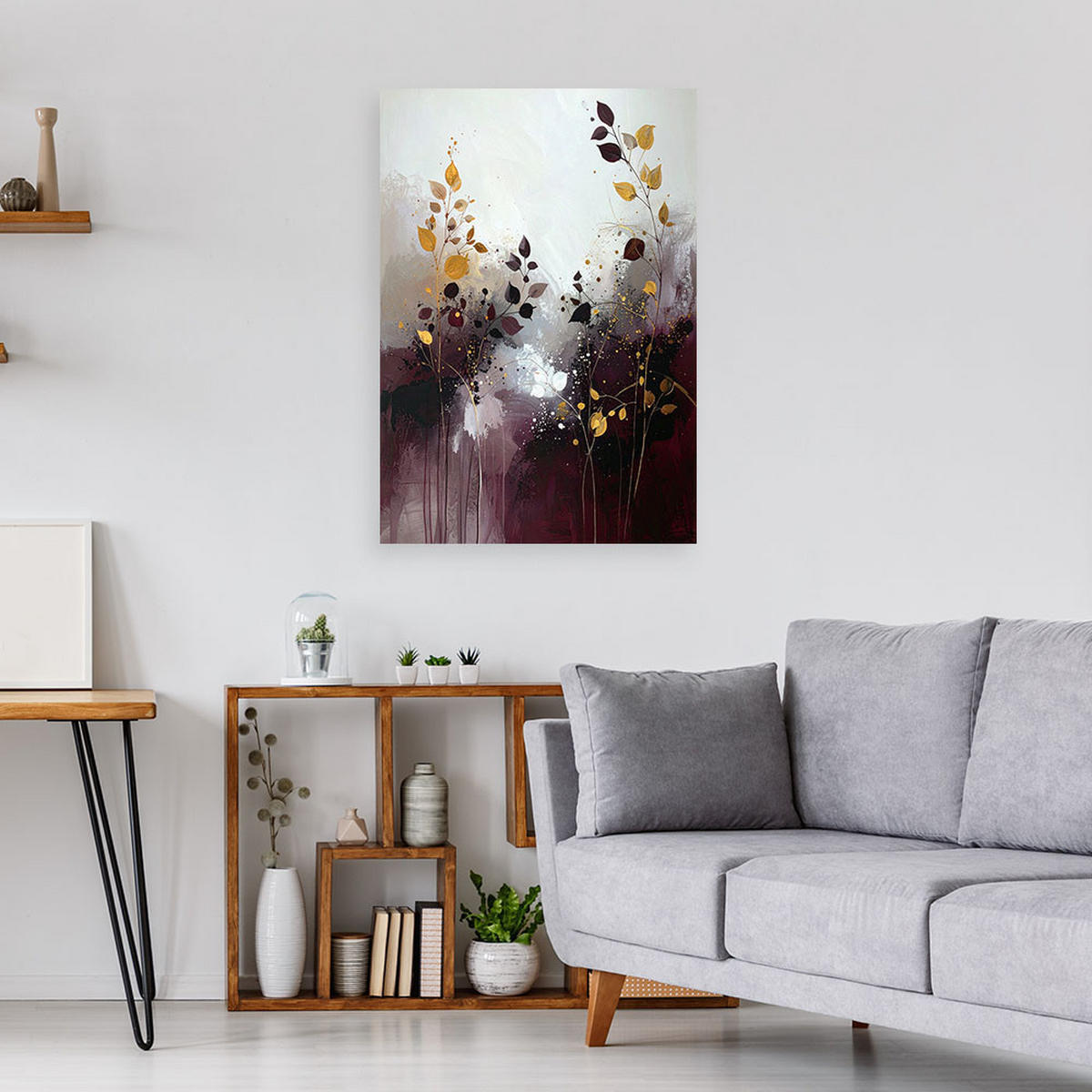 BILD auf Leinwand, Abstraktion burgunderrote Blätter Pflanzen Natur - Grau, Textil (20/30cm) - Feeby