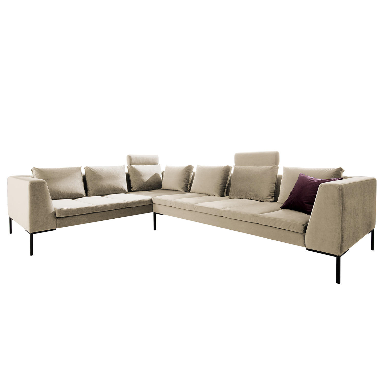 ECKSOFA mit Rundecke XL - Samt - Chromfarben/Beige, Textil/Metall (319/238cm) - home24