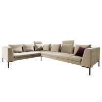 ECKSOFA mit Rundecke XL - Samt - Chromfarben/Beige, Textil/Metall (319/238cm) - home24