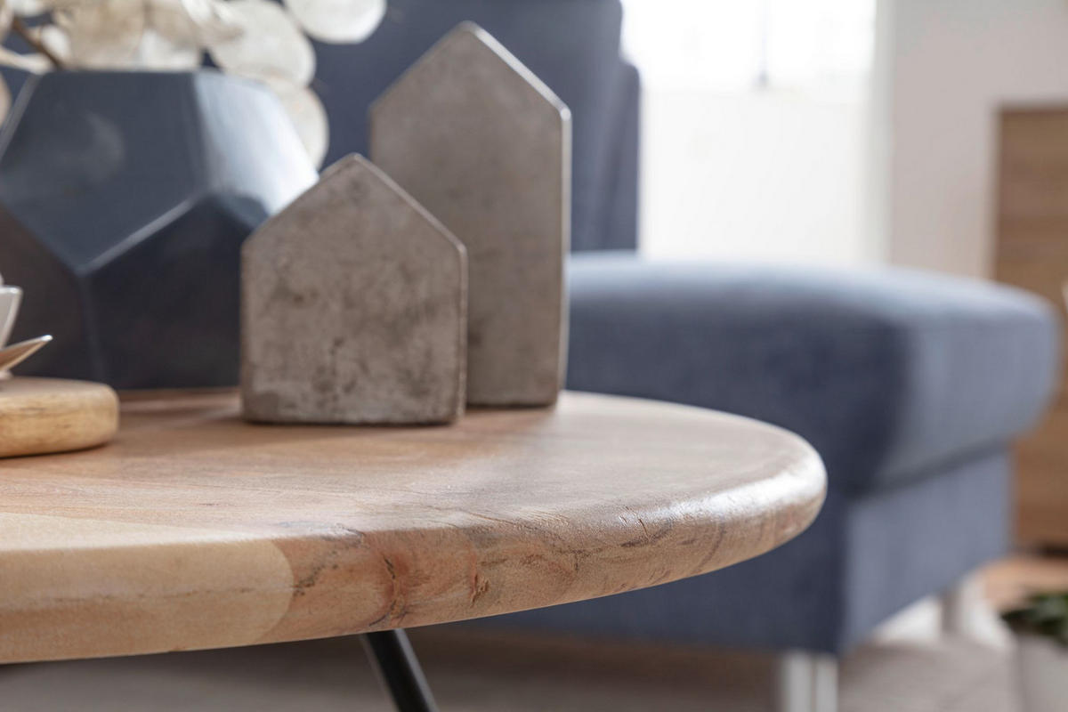 COUCHTISCH Akazienholz mit Haarnadelgestell, Modernes Design, Große Ablagefläche - Beige/Schwarz, Holz/Metall (60/60/39cm) - KADIMA DESIGN