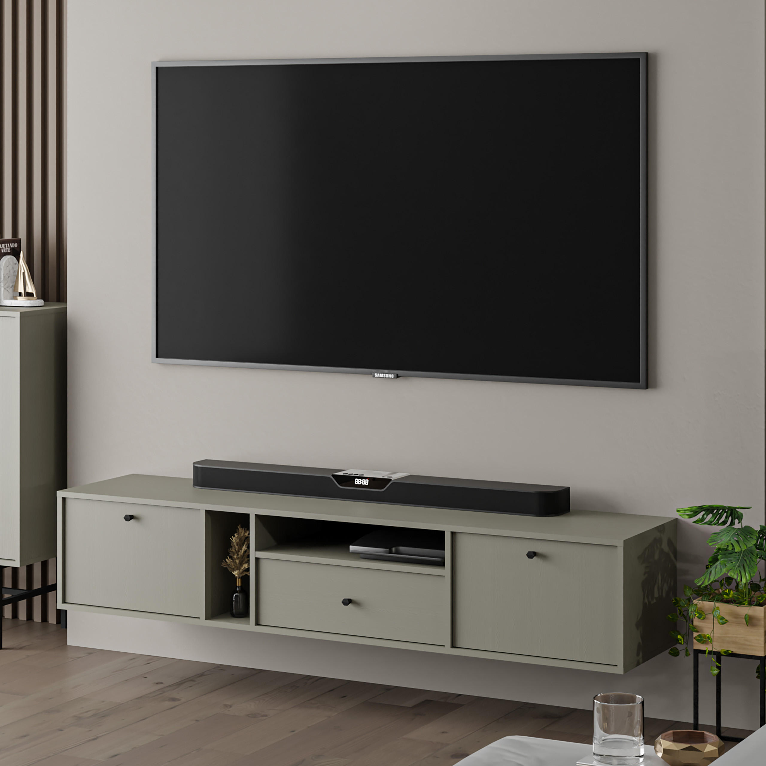 LOWBOARD TORINO 180x40,8x35 cm mit 1 Schubladen und 2 Türen Hellgrün - Hellgrün, Holzwerkstoff (180/35/40.8cm) - MASSENO