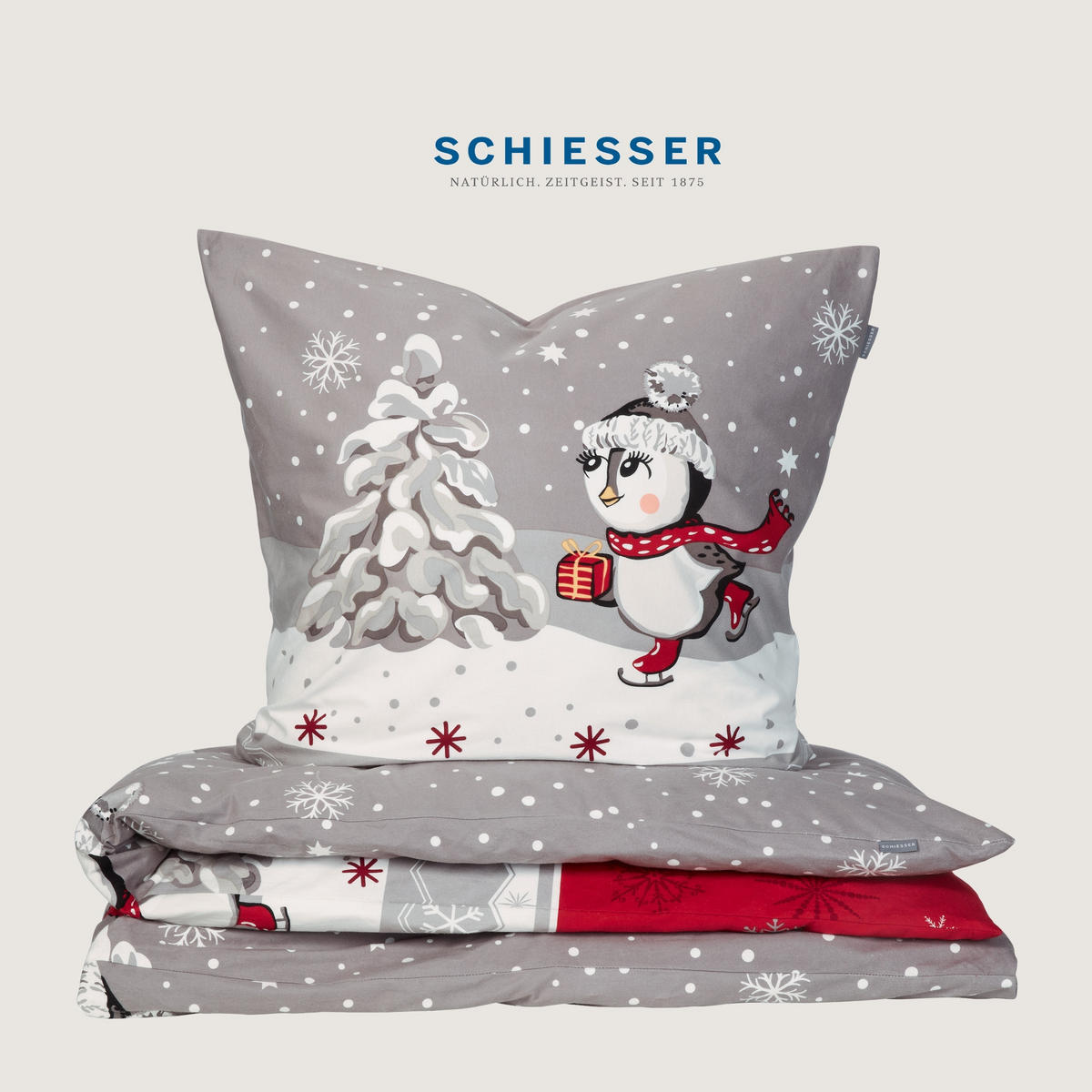 BETTWÄSCHESET Telso - Feinbiber - 2-teilig - 155 x 220 cm - Grau - Grau, Textil (155/220cm) - SCHIESSER