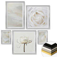 WANDBILDER 5er Set - 50x50 cm & 20x30 cm & 40x60 cm Silberner Rahmen - Abstrakter Hintergrund mit feinen Strichen - Silberfarben, Kunststoff (40/60cm) - ArtPrintCave