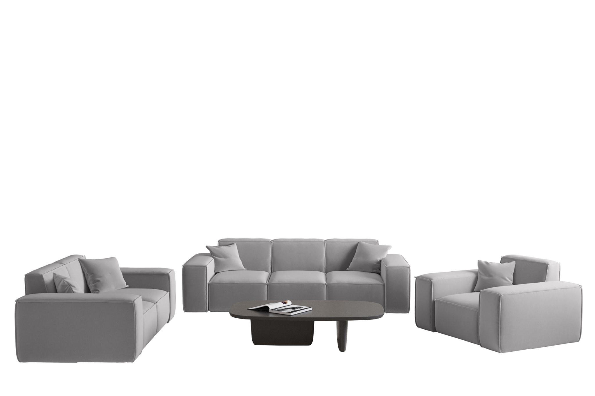 SOFASET Celes Premium 3-2-1 In Opera - Hellgrau, Holzwerkstoff/Textil (225/73/88cm) - Fun Möbel