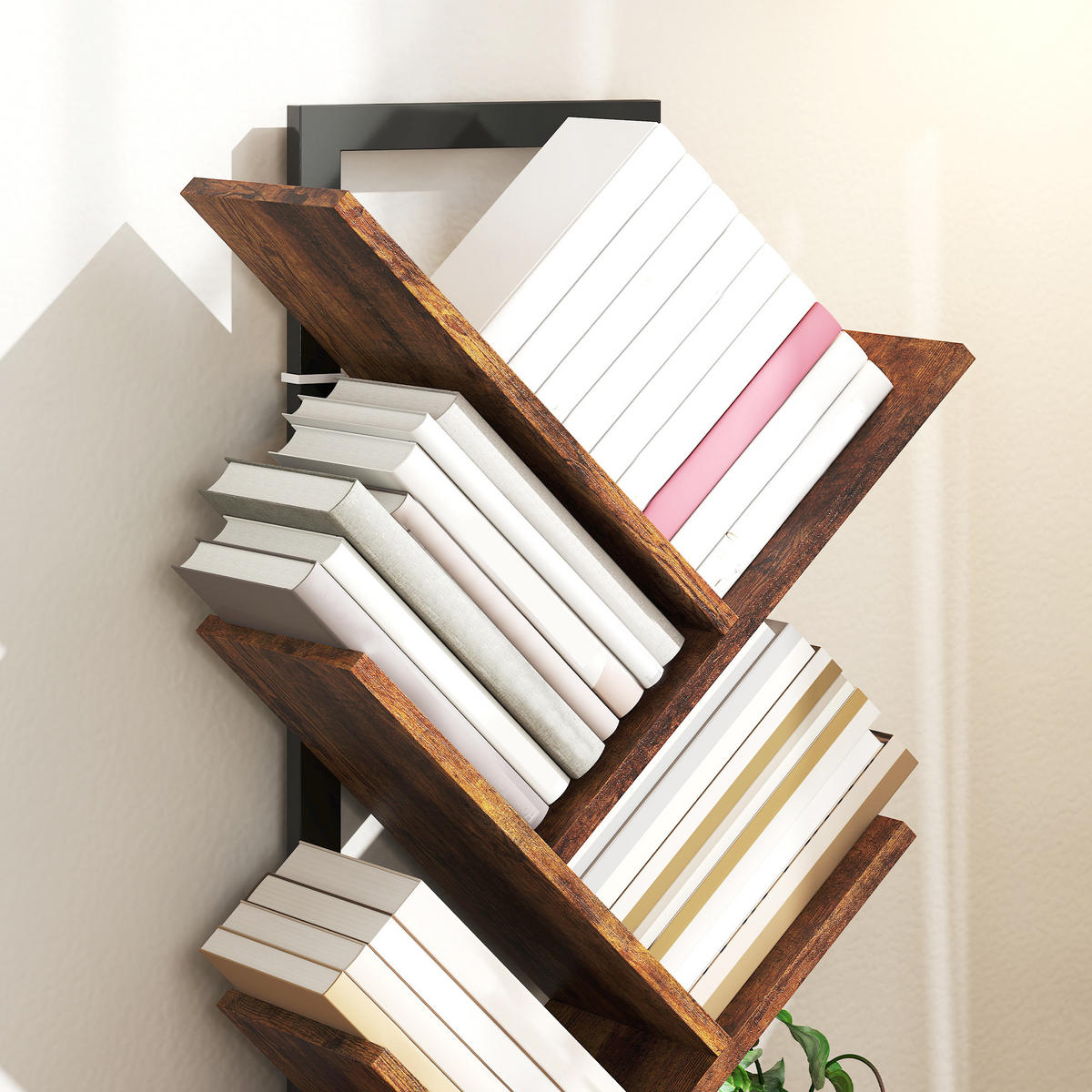 BÜCHERREGAL Standregal mit 7 Ebenen Schmal Regal im Baumform Rustikal Braun - Rostfarben/Schwarz, Holzwerkstoff/Metall (24/109/50cm) - HOMCOM