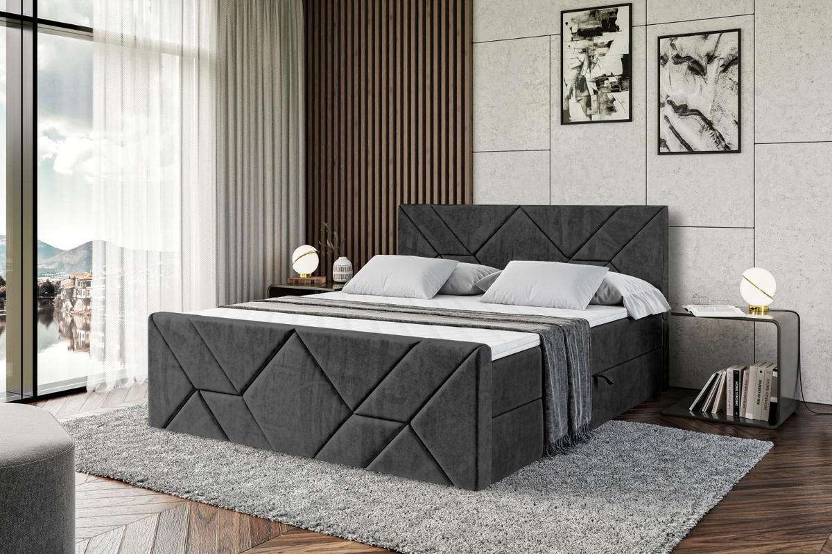 BOXBETT BARWA-Z - 160x200 cm - H3 - Schwarz - Schwarz, Holzwerkstoff (160/200cm) - ALTDECOR