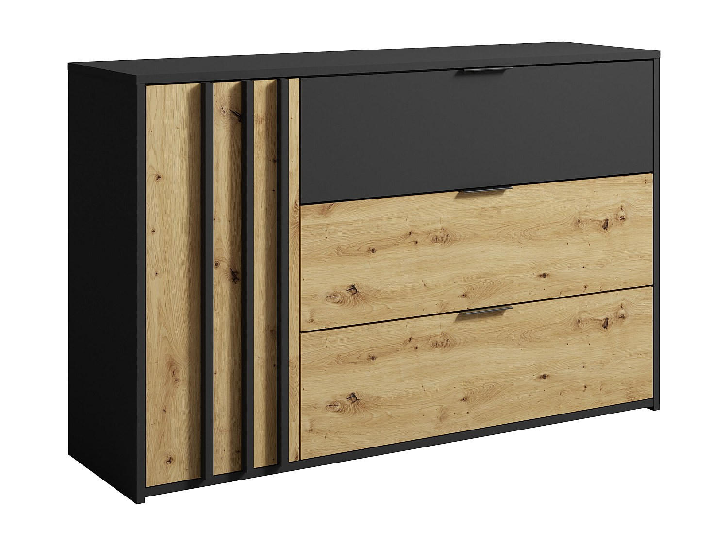KOMMODE - 125 cm x 36.5 cm - holz - schwarz, naturfarben hell Tunalo - Schwarz/Naturfarben, Holz (125/79.7/36cm) - Vente-Unique