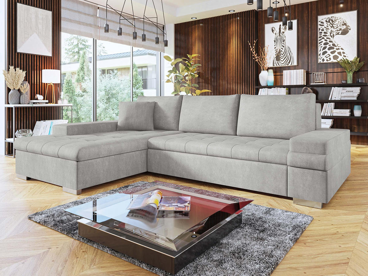 ECKSOFA Bangkok Mini Premium - Greige/Silberfarben, Holz/Textil (274/182cm) - MIRJAN24