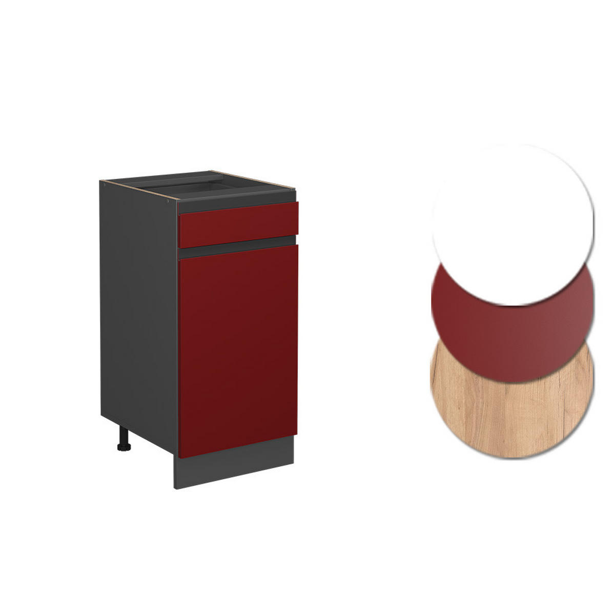 KÜCHENUNTERSCHRANK R-Line Bordeaux Hochglanz 40 cm AP Marmor - Bordeaux/Anthrazit, Holzwerkstoff (40/81.6/60cm) - Vicco
