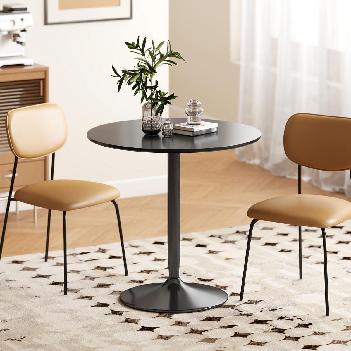 ESSTISCH Runder Küchentisch, Rutschfester Esszimmertisch für 2 Personen Schwarz - Schwarz, Holzwerkstoff/Metall (80/80/75cm) - HOMCOM