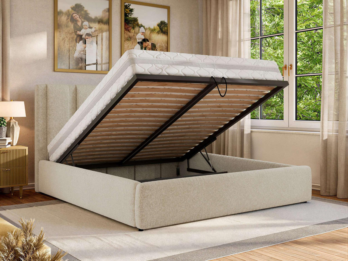 POLSTERBETT SAVINO CLASSIC 160/200 - Creme Struktur - Multipocket-Matratze - Creme, Textil (160/200cm) - MKS