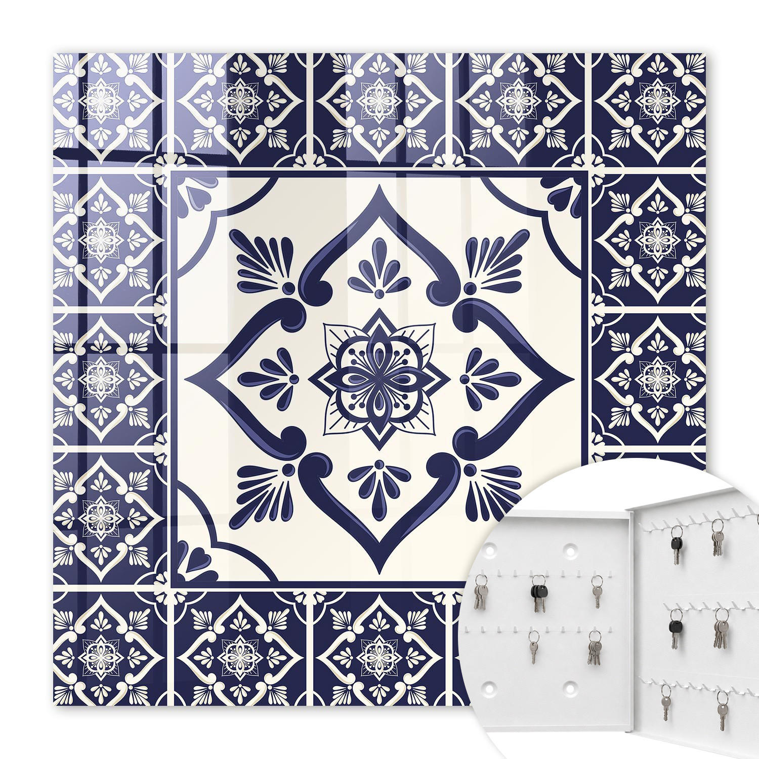 SCHLÜSSELBOX Weiß 30x30 cm – Türöffnung nach rechts - Klassische Eleganz - Dunkelblau, Metall (30/30/5cm) - TULUP