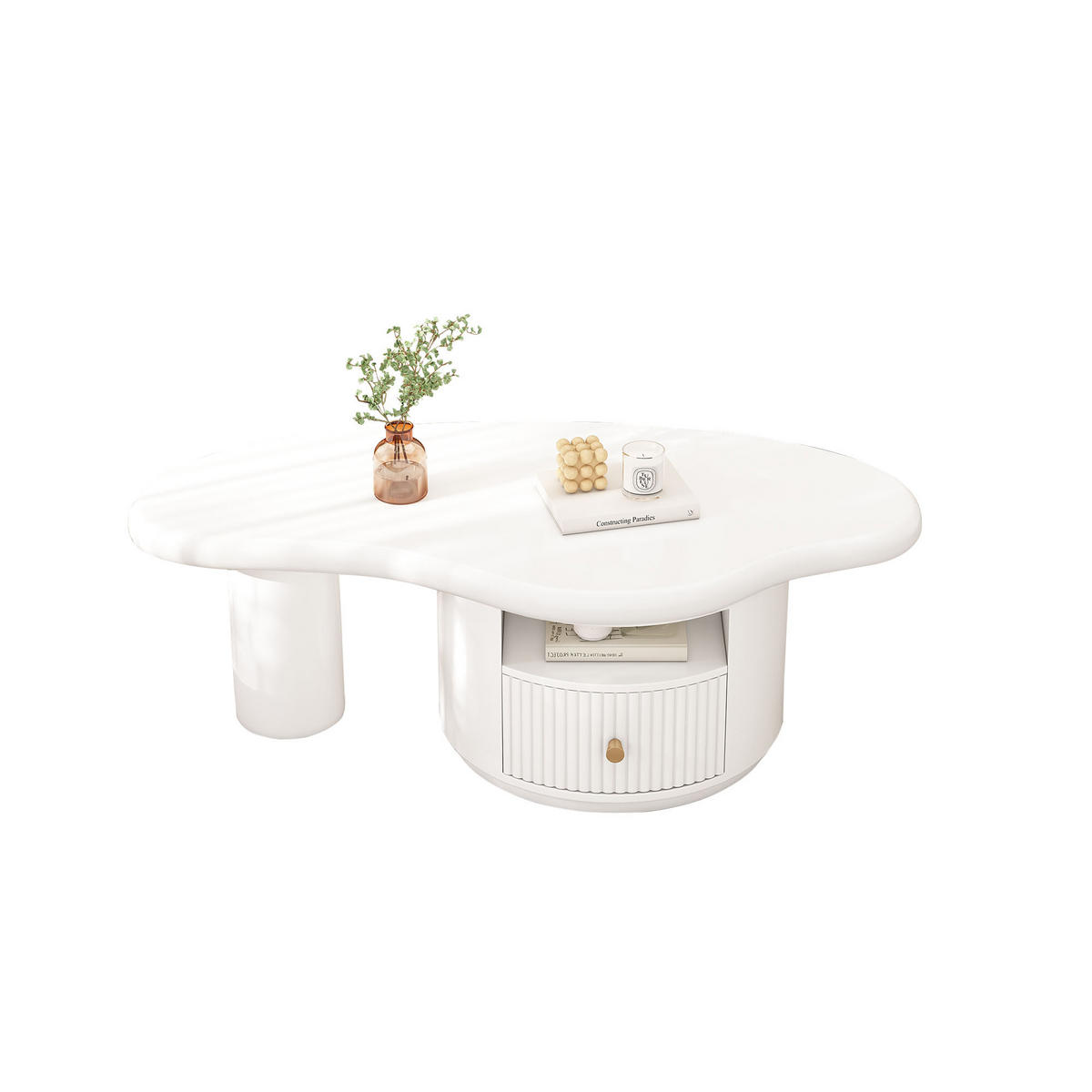 COUCHTISCH 110/60/37,5 cm wolkenförmig mit 1 Schublade - Weiß, Holzwerkstoff (110/60/37.5cm) - OKWISH