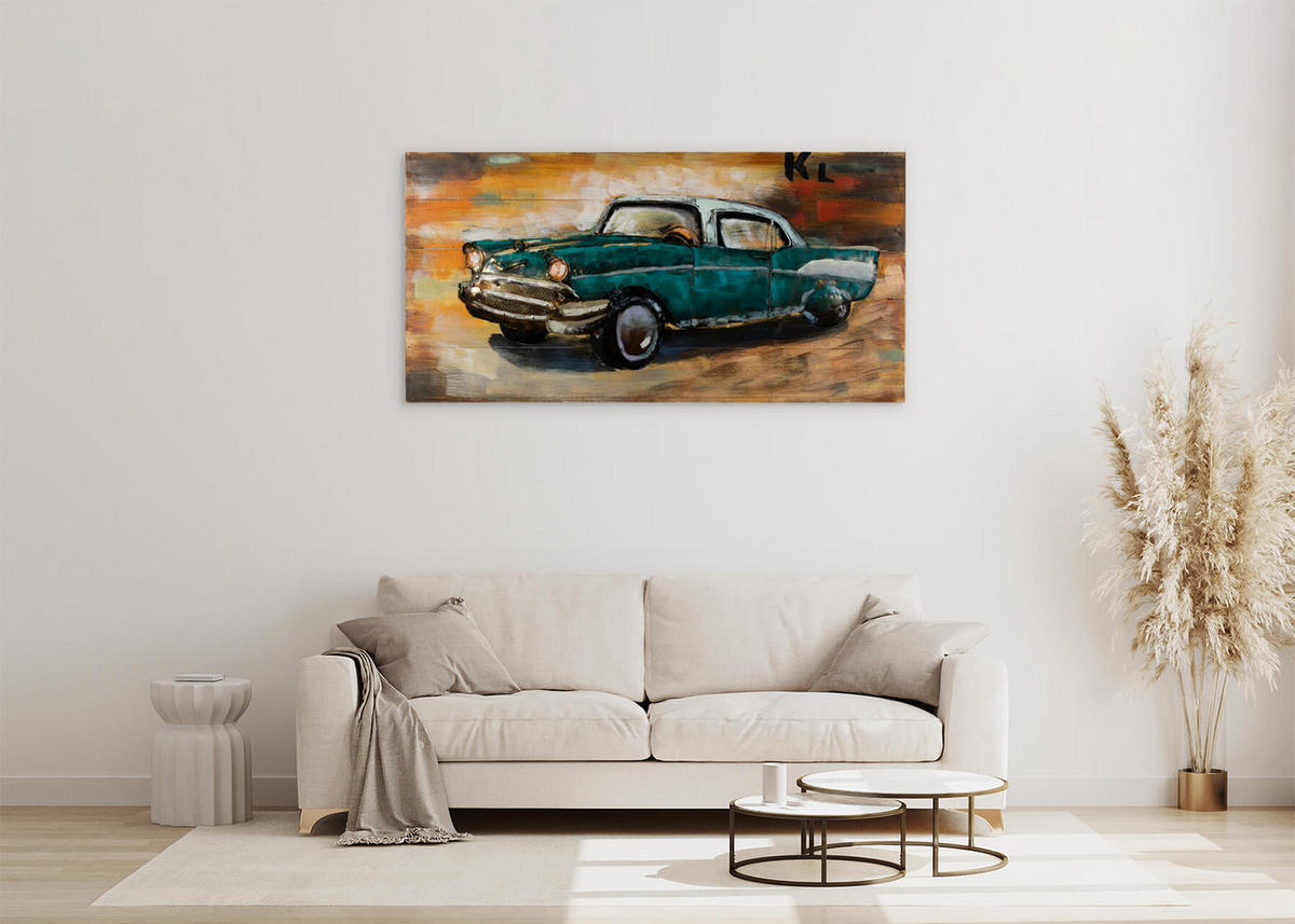 WANDBILD Blau 100/50 cm - Blau/Braun, Holz/Metall (3.5/50cm) - KUNSTLOFT