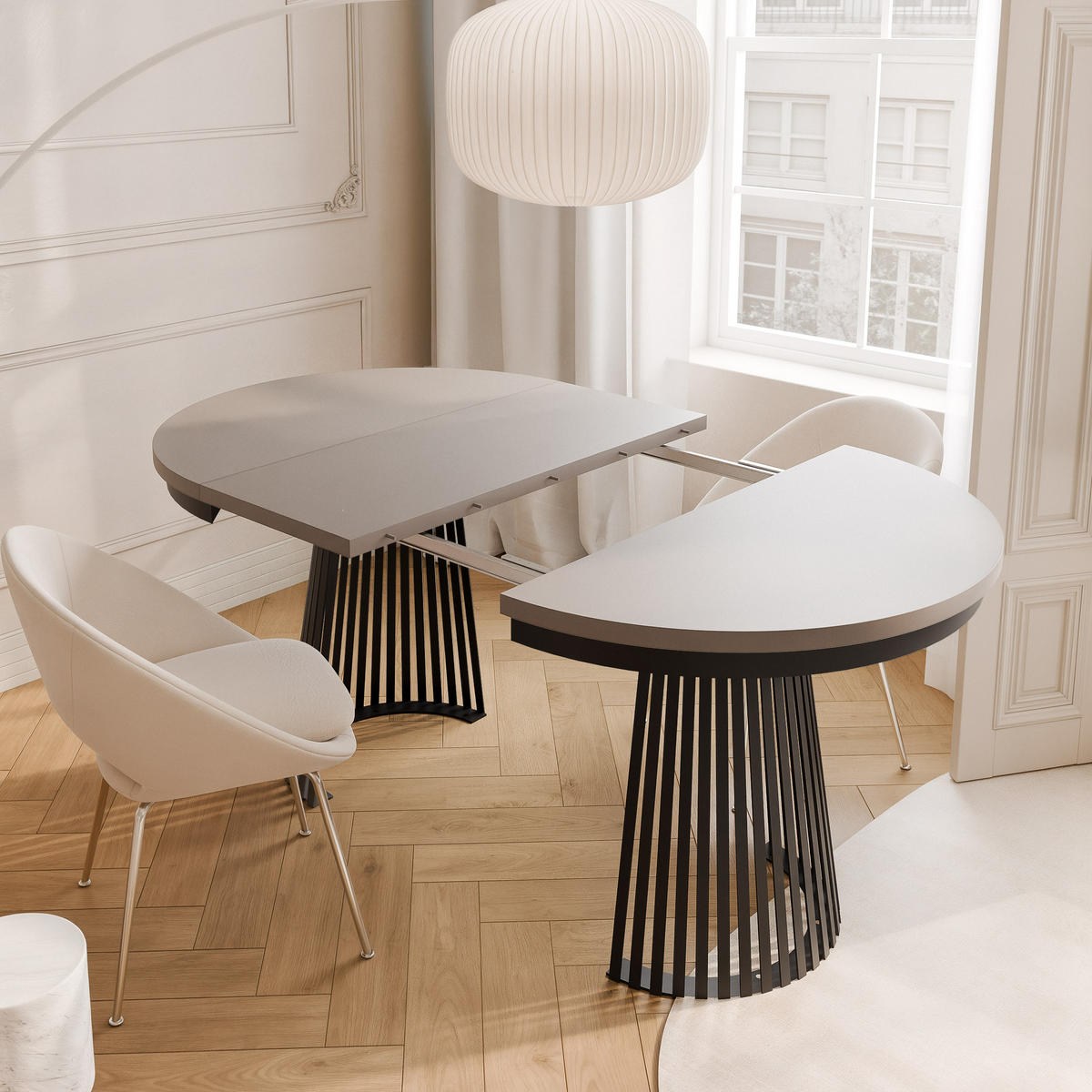 AUSZIEHTISCH AUREA 100-180/75 cm, Schwarz / Lehmgrau - Greige/Schwarz, Holzwerkstoff/Metall (100/100/75cm) - Idohome