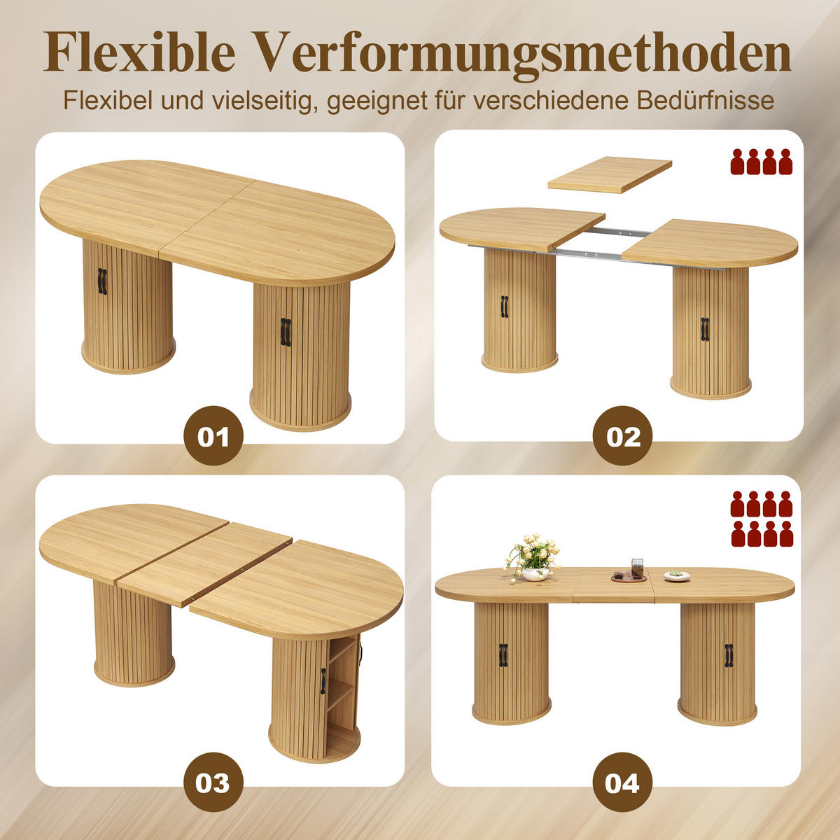 ESSTISCH Naturfarben 150–190×80×75 cm mit Auszugmechanismus, verdecktem Staufach und Metallrahmen aus Holzwerkstoff - Naturfarben, Holzwerkstoff (80/150/75cm) - Luhomfu