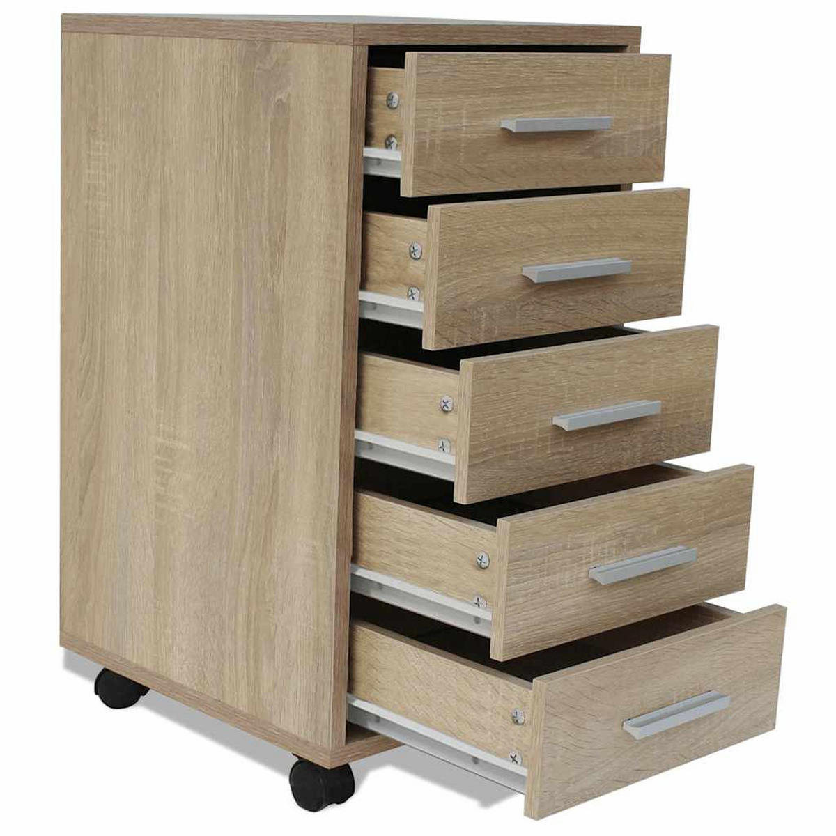 BÜROSCHUBLADENSCHRANK Auf Rollen 5 Schubladen Eiche - Braun, Holz (38/63/33cm) - vidaXL