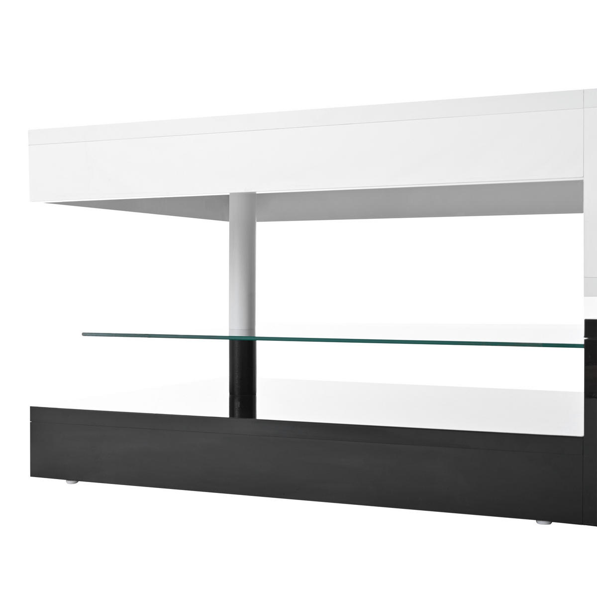 COUCHTISCH 90/45/35,5 cm mit LED-Beleuchtung, Glasablage & Hochglanz in Schwarz/Weiß - Weiß, Holzwerkstoff (90/45/35.5cm) - Flora Grace