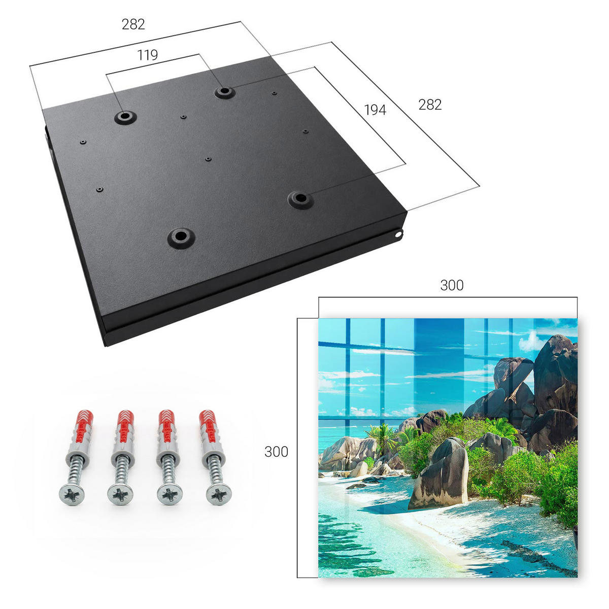 SCHLÜSSELBOX Schwarz 30x30 cm- Türöffnung nach rechts - Tropischer Strand - Blau, Metall (30/30/5cm) - TULUP